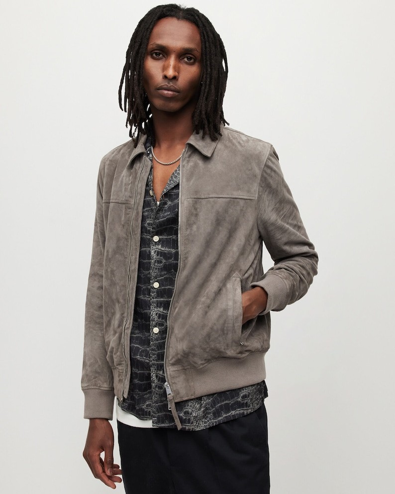 Men Gray Classic Handmade Stylish Suede Leather Jackets Premium Quality Coat