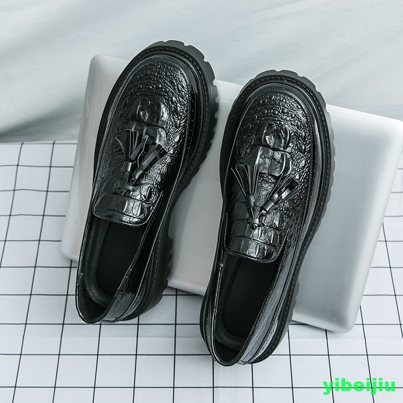 Men Loafers Dress Alligator Crocodile Leather Tassels Shoes Round Toe Oxford Man
