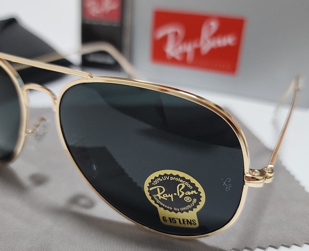 Ray-Ban RB3025 Aviator Sunglasses Gold Frame Gray Glass Lens 58mm UV400