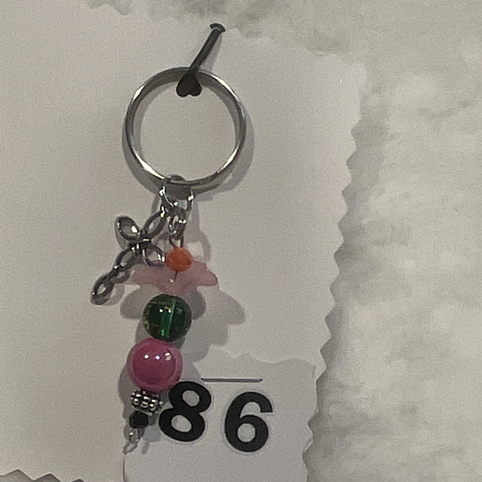 Silver/Pink/Green Beaded Heart Key Chain