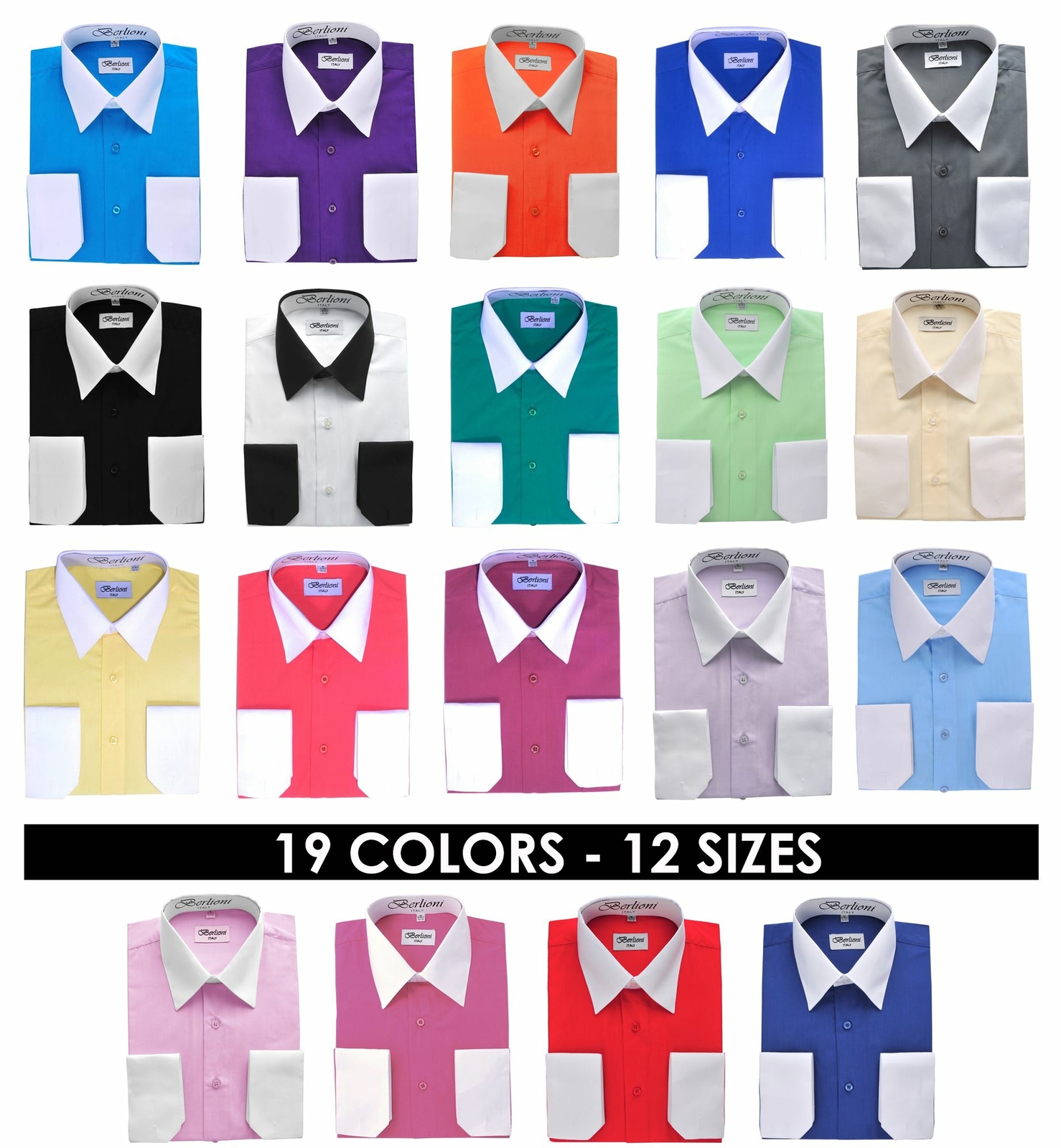 BERLIONI MENS ITALY DRESS SHIRT TWO-TONE LONG SLEEVE SHIRT FRENCH CUFF ALL SIZES