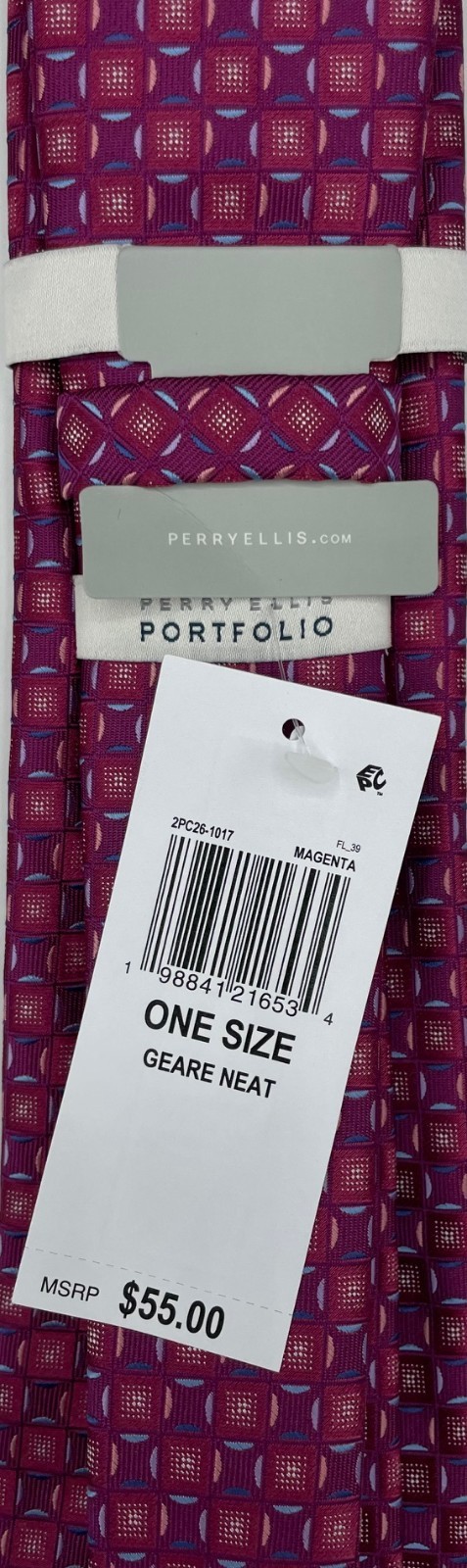 PERRY ELLIS Portfolio Men’s 100% Polyester Tie ~ Magenta ~ Geare Neat ~ $55.00