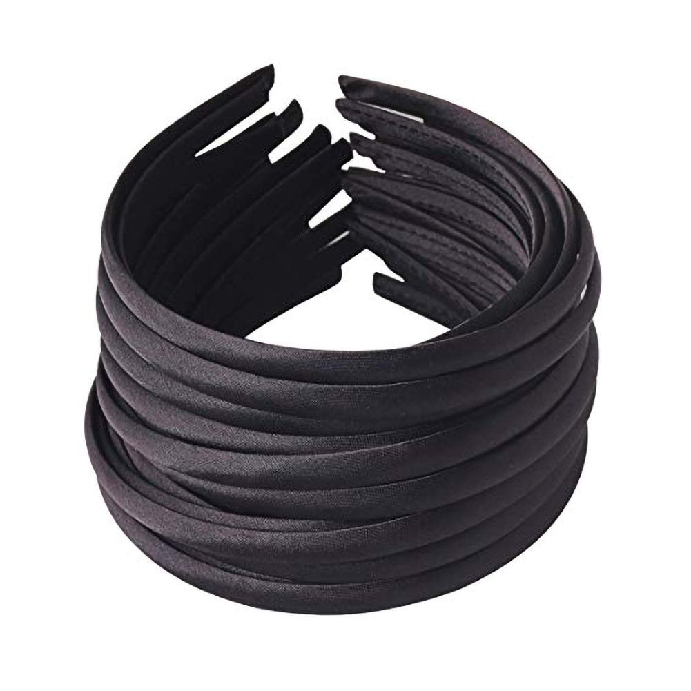 20Pcs Women’s Fabric Covered Satin Headbands 1CM Wide Black Ribbon Head Bands Gi