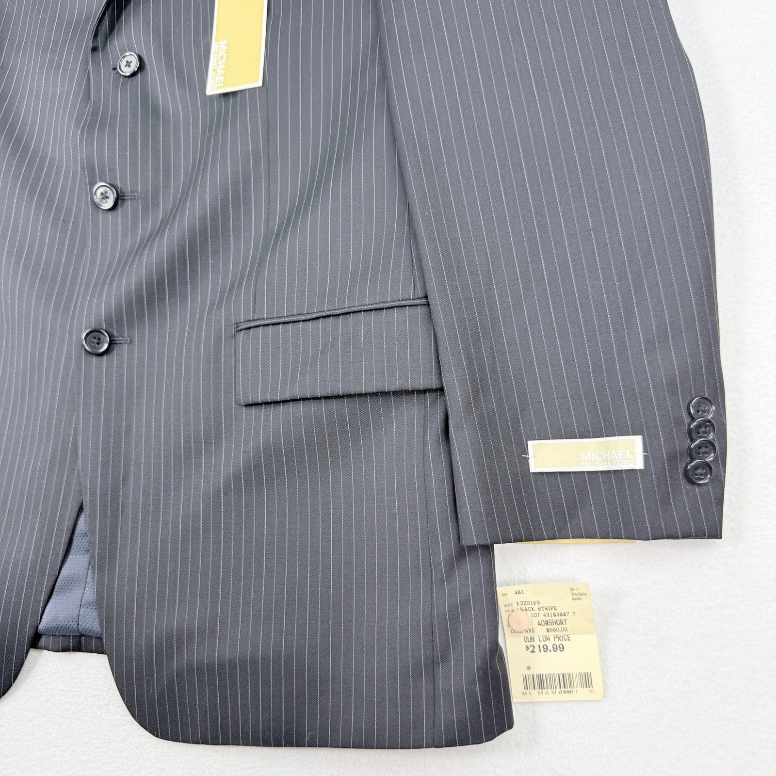 Michael Kors Pinstripe Suit Jacket Size 40-Short Mens Navy NWT