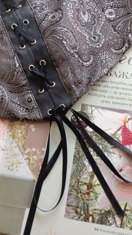 Orsay Black Silver Paisley Strapless Corset Bustier Top Lace-Up Boned Zipper