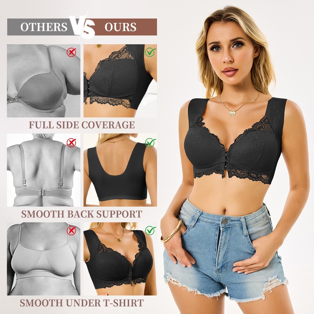 6Pcs Front Closure Lace Wireless Bra Wide Strap Comfort Support Bralette