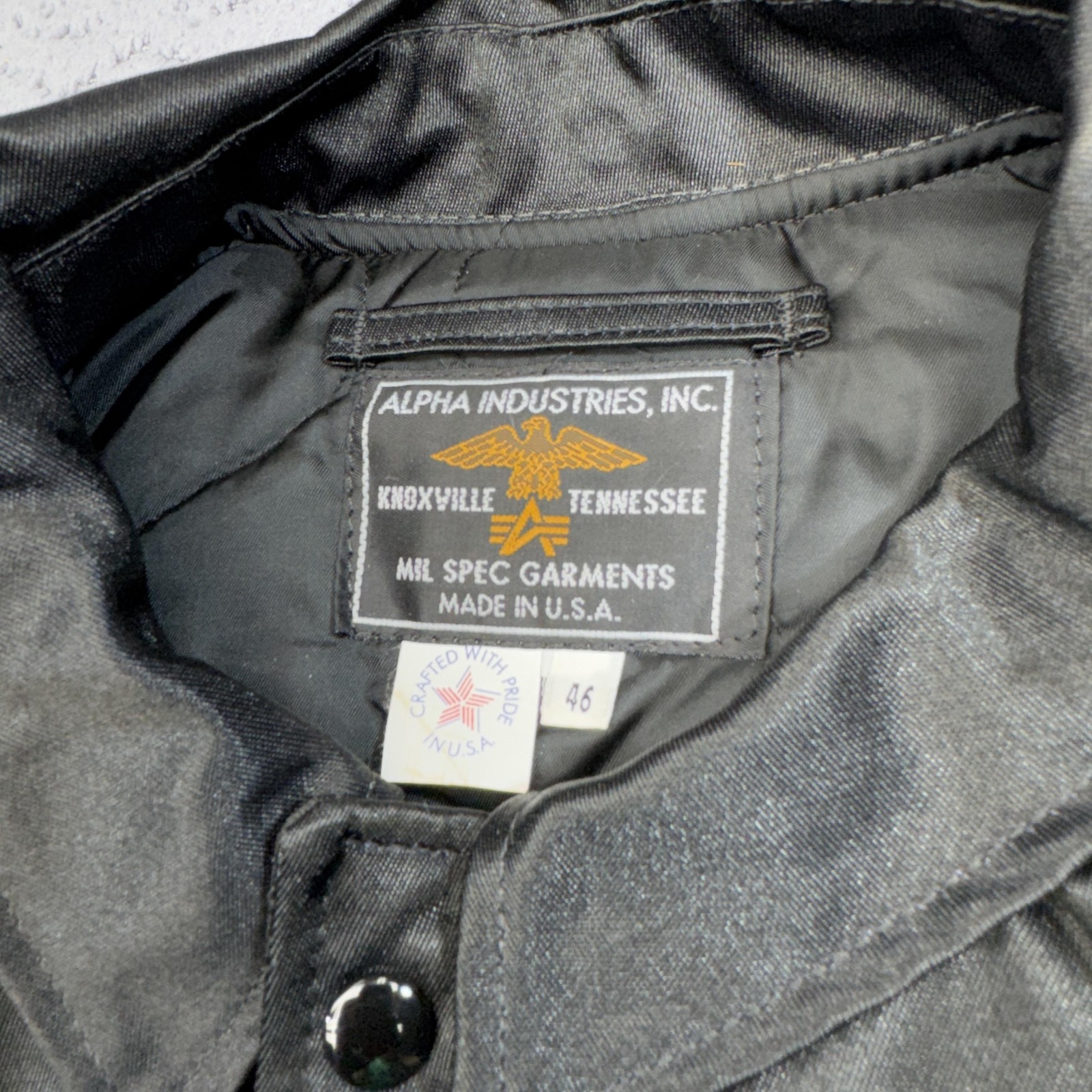 Alpha Industries Jacket Mens 46 Black Puffer Military Tactical Coat USA Made