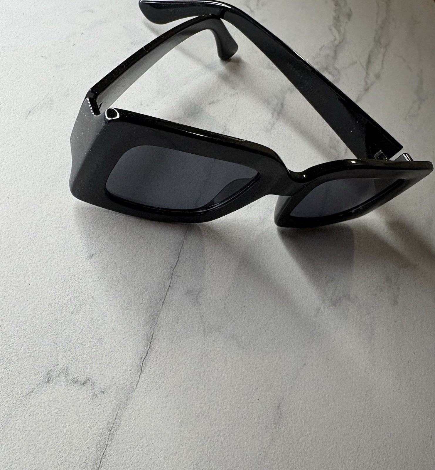 Women’s Black Rectangle Sunglasses Black Tinted Plastic Lenses