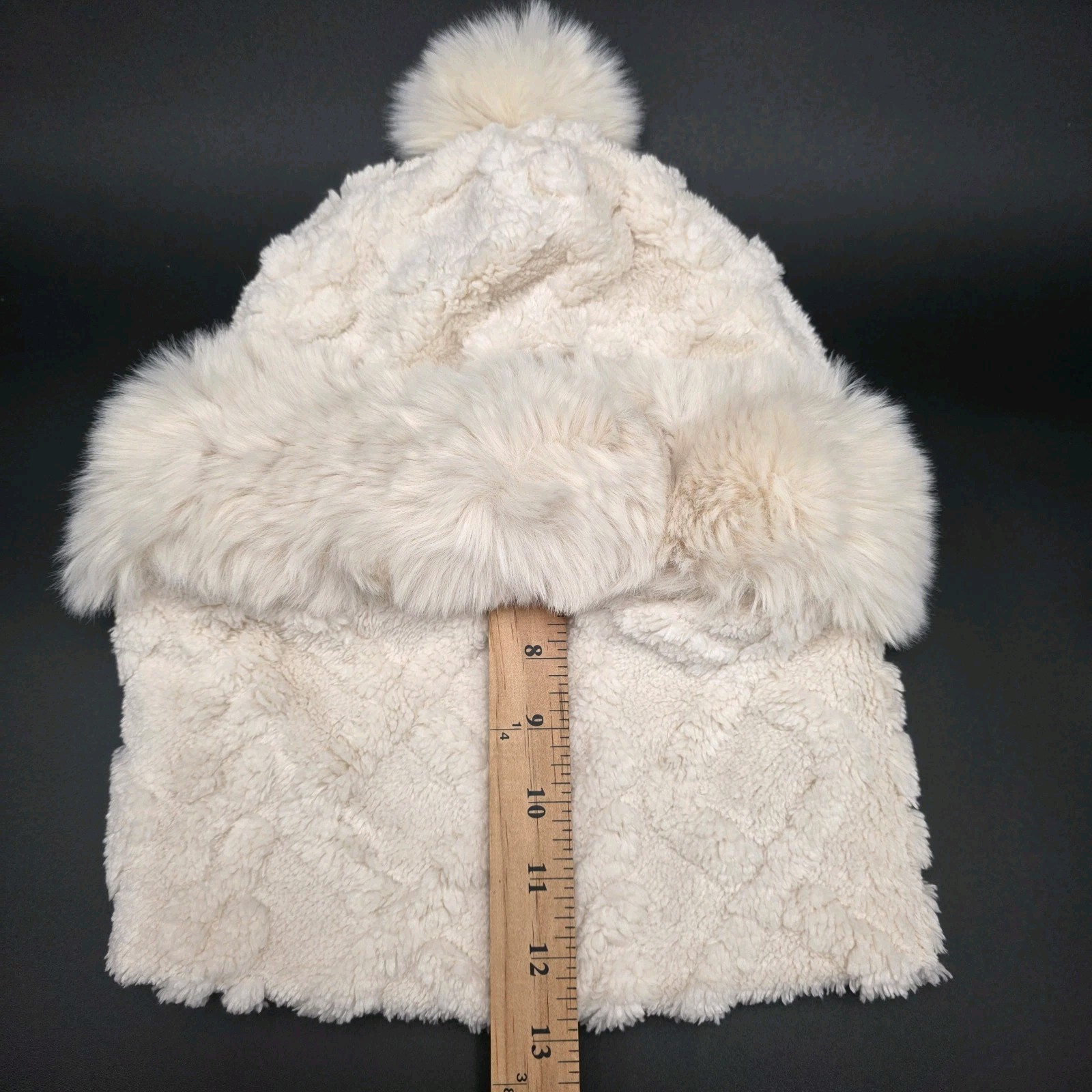 Ivory Winter Knit Soft Fluffy Balaclava Beanie Hat and Scarf Attached Ball Top