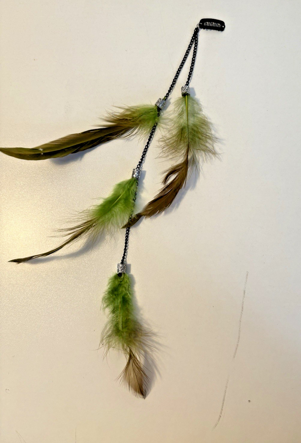 Hair CLips Decorative Hair Clip Green Feathers Silver Beads 1PCS