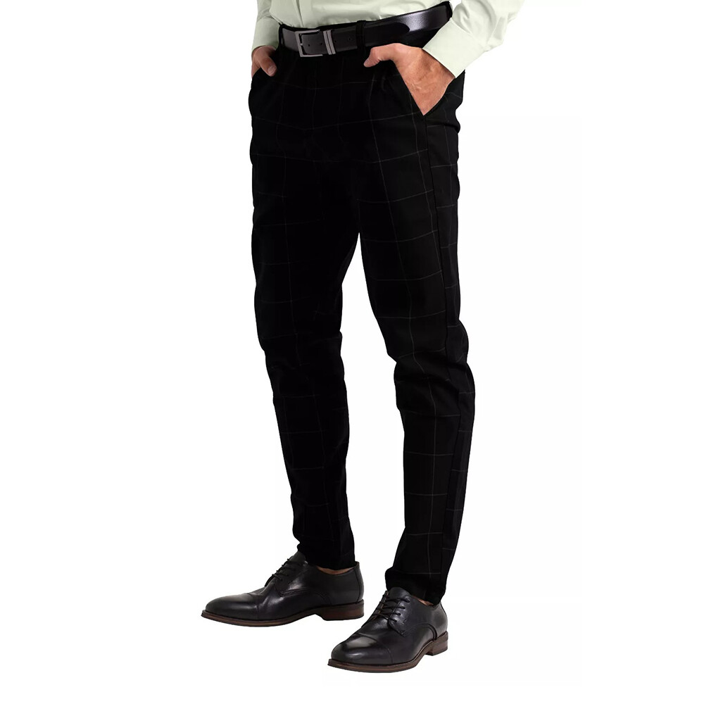 Mens Slim Fit Check Cotton Formal Smart Office Work Pants Professional Style