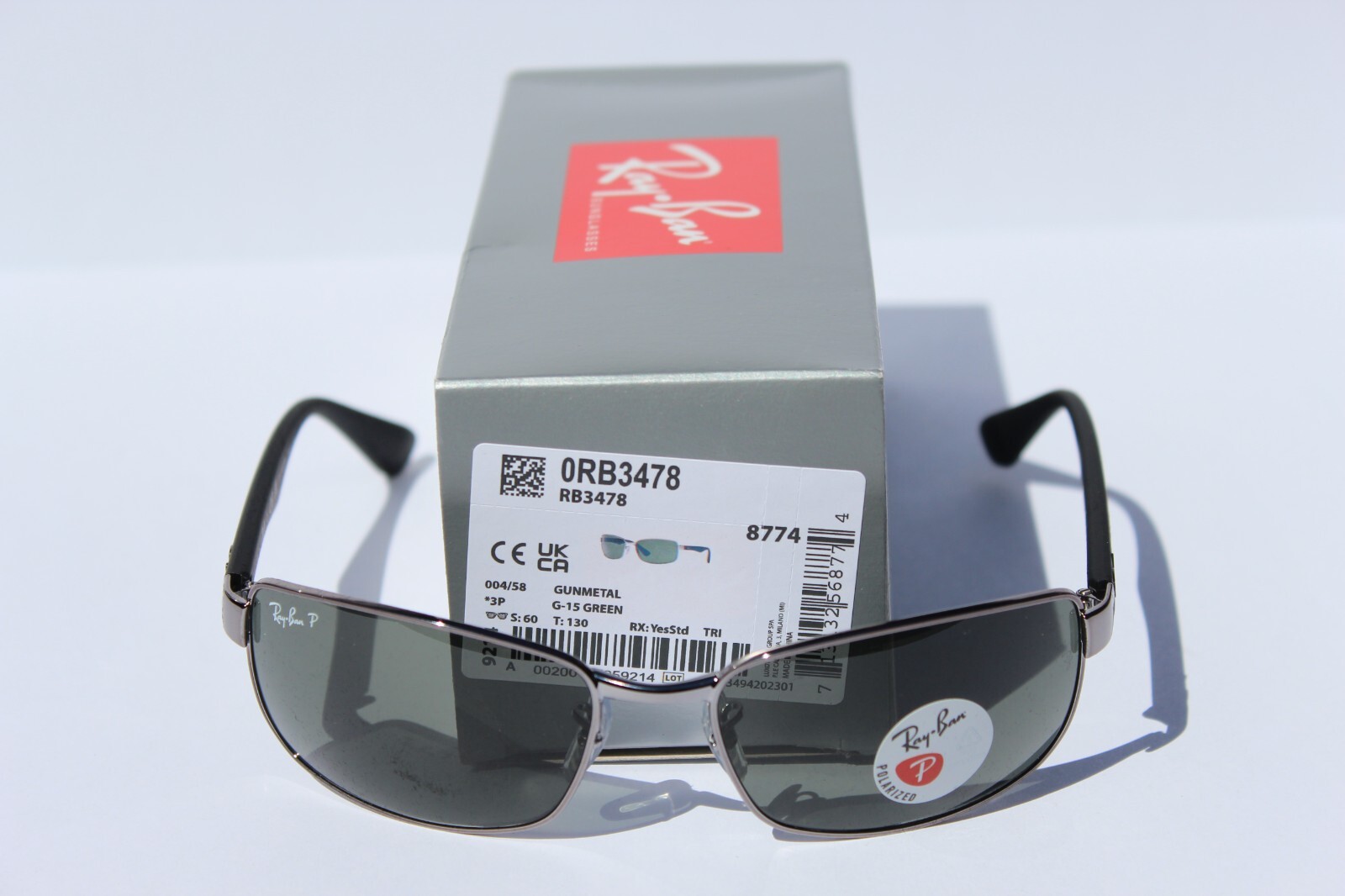 RAY-BAN RB3478 POLARIZED Sunglasses Gunmetal/G-15 Gray Green 004/58 NEW