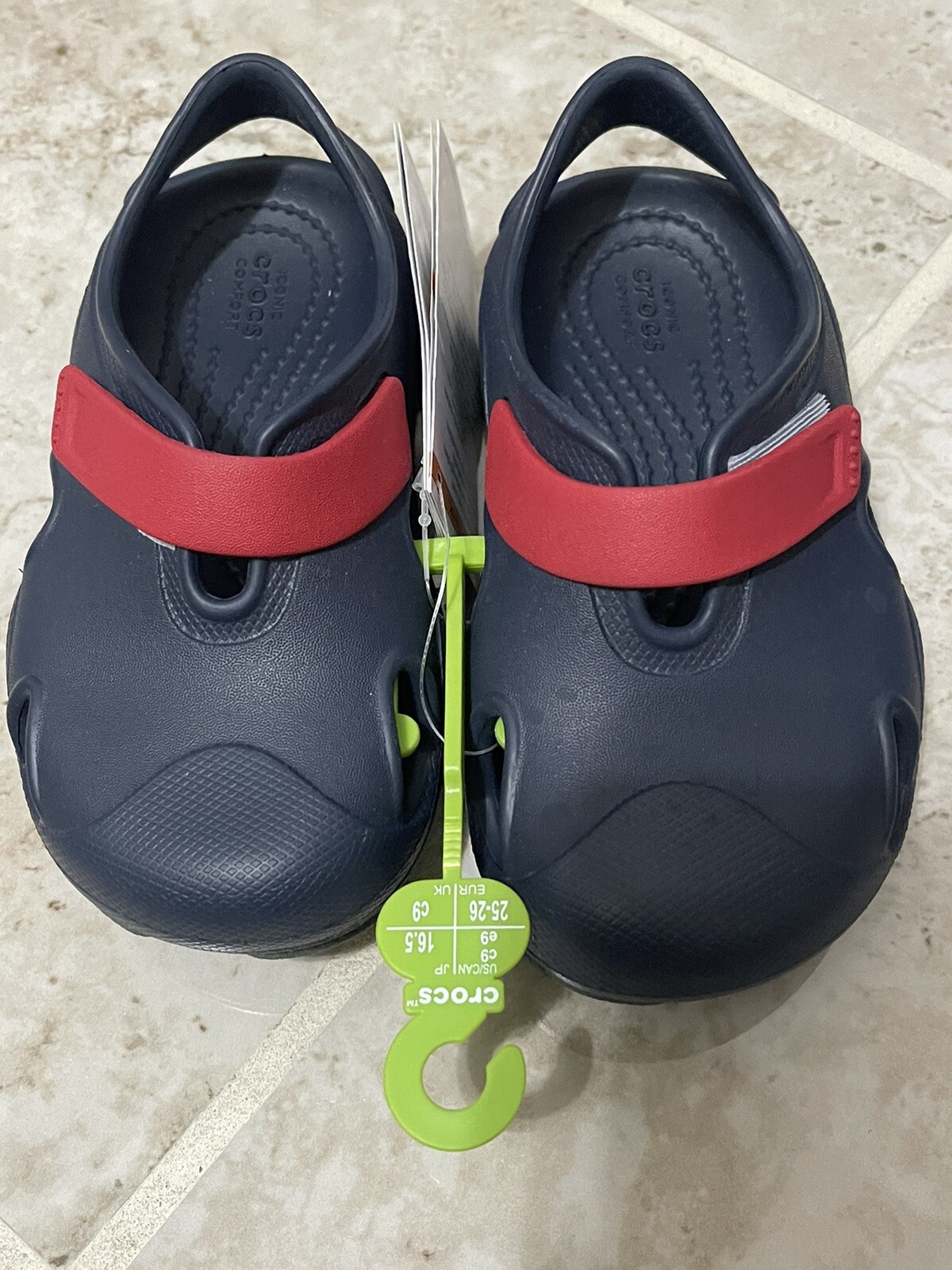 Crocs Unisex-Child All-Terrain Fisherman Sandals In Navy-Pepper Color (Size C9).