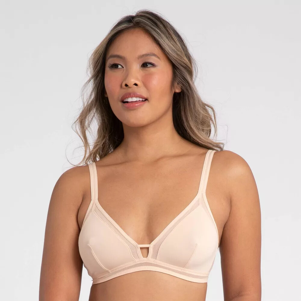 All You LIVELY Womens Mesh Trim Bralette No Wire Bra Toasted Almond Choose Size