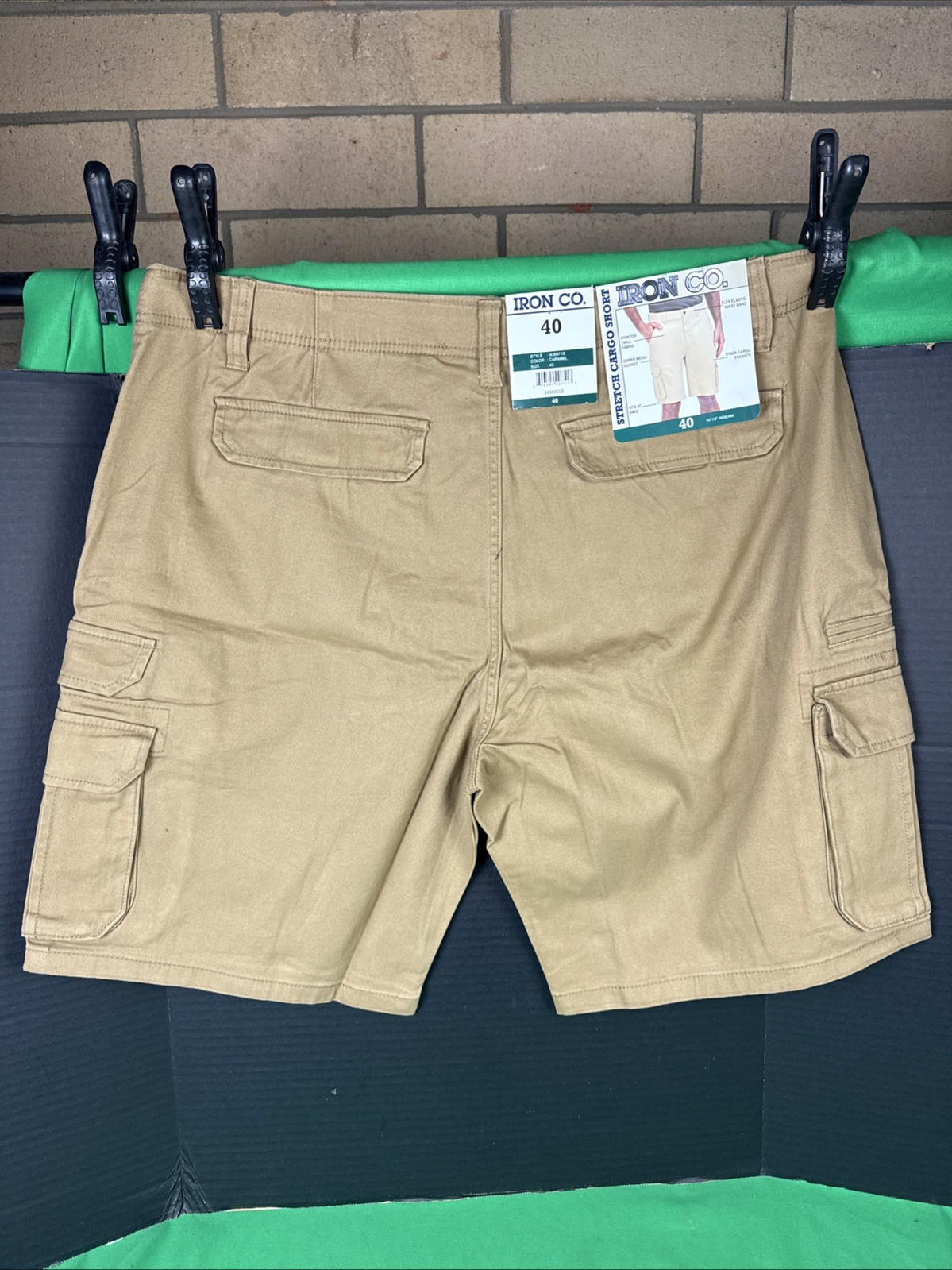 Iron Co Men’s Stretch Twill Cargo Shorts Size 40 Caramel