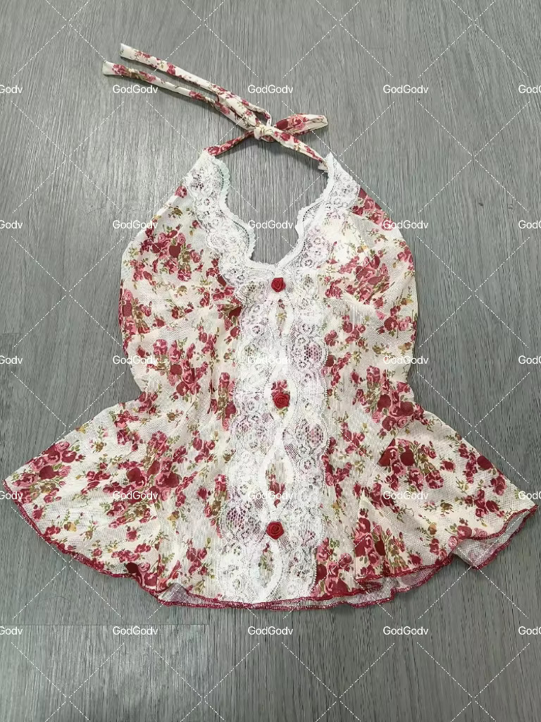 Women Coquette Y2K Aesthetic Cami Top Floral Lace Animal Print Halter Tank XS-XL