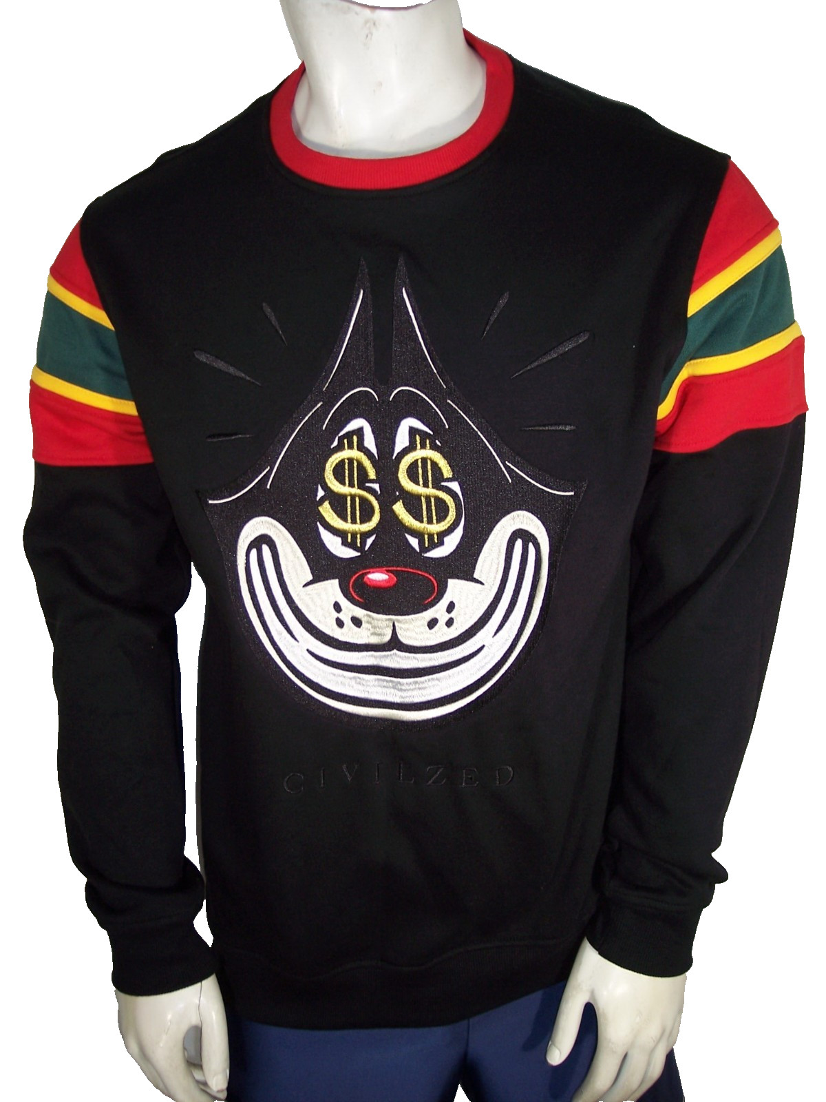 New Civilized Large Mostly Black Cotton/Poly Sweatshirt Cat $$ Logo