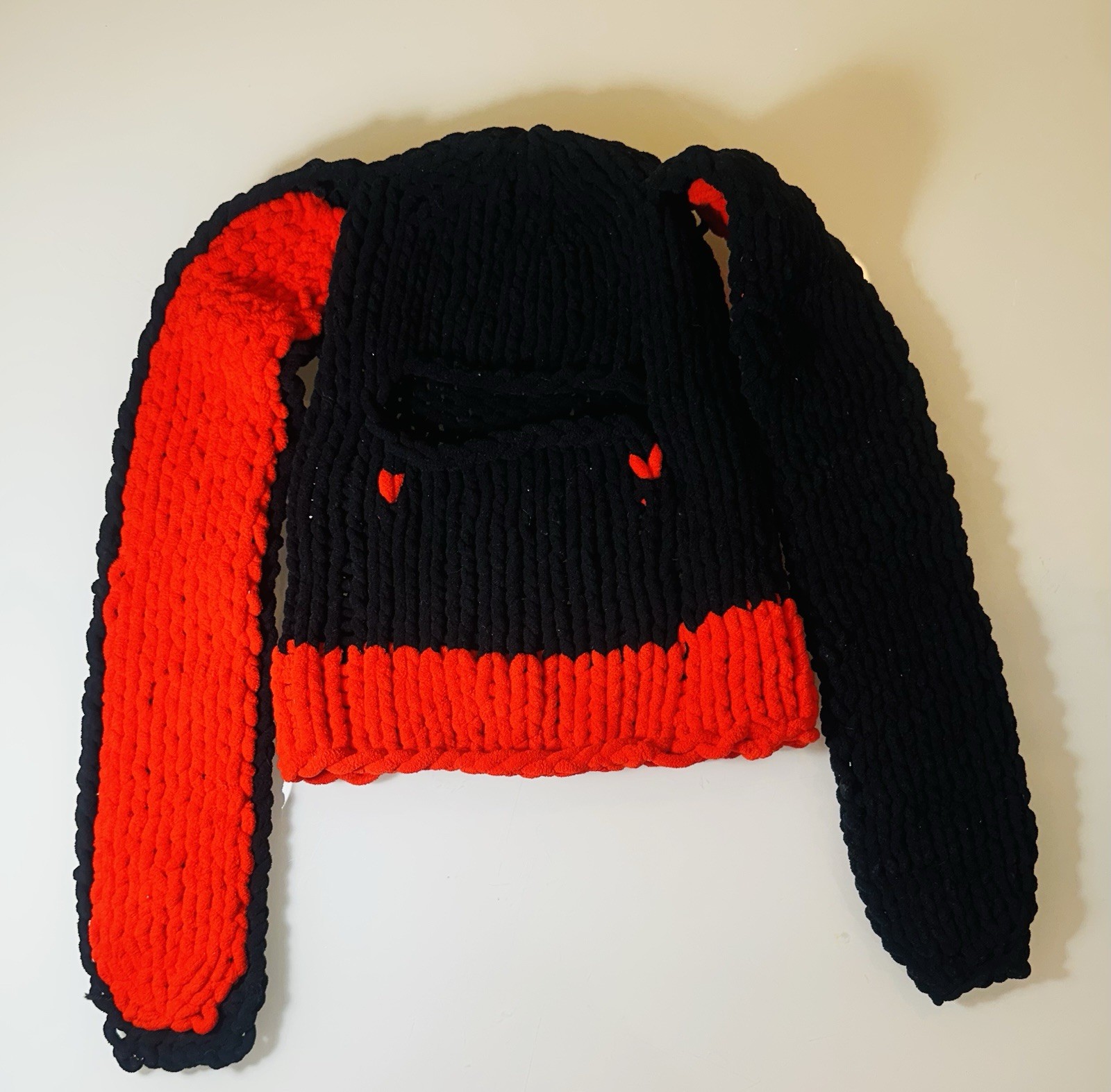 Knitted Fluffy Winter Warm Hat with Long Rabbit Ears Beanie Cute Handmade