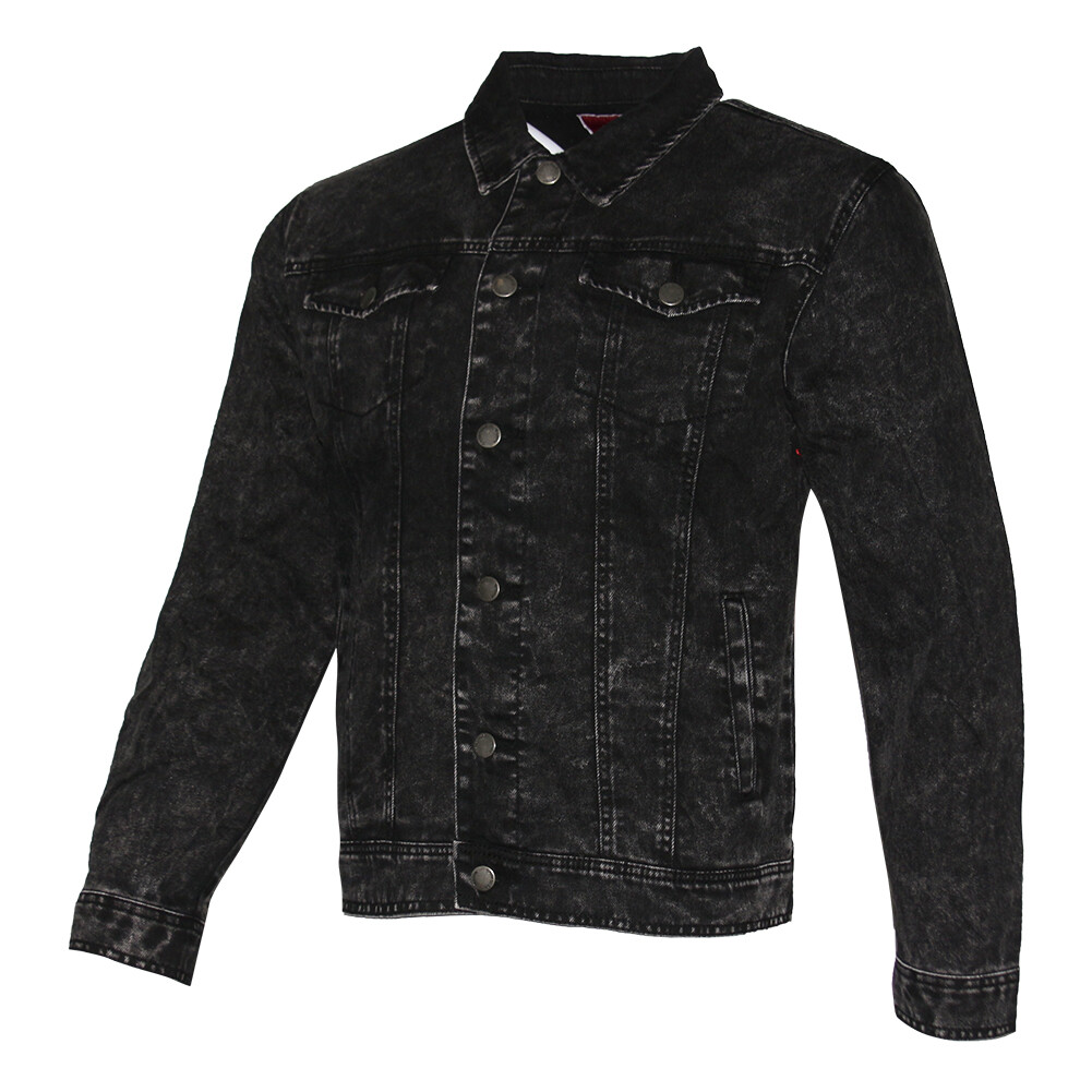 Mens Denim Jean Jacket Faded Premium Cotton Button Up Slim Fit Red Label
