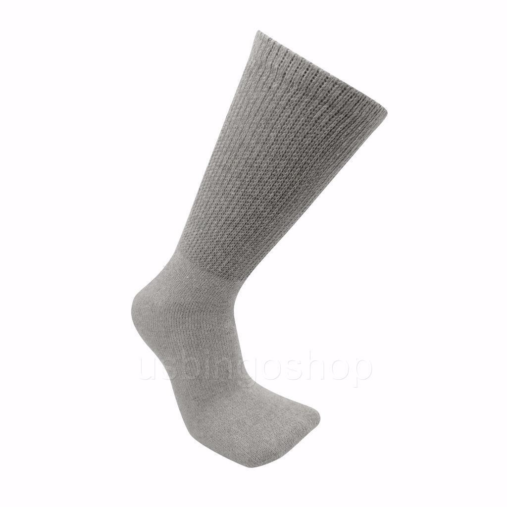3 Pairs New Gray Men Loose Fit Top Circulatory Diabetic Crew Socks Cotton 10-13
