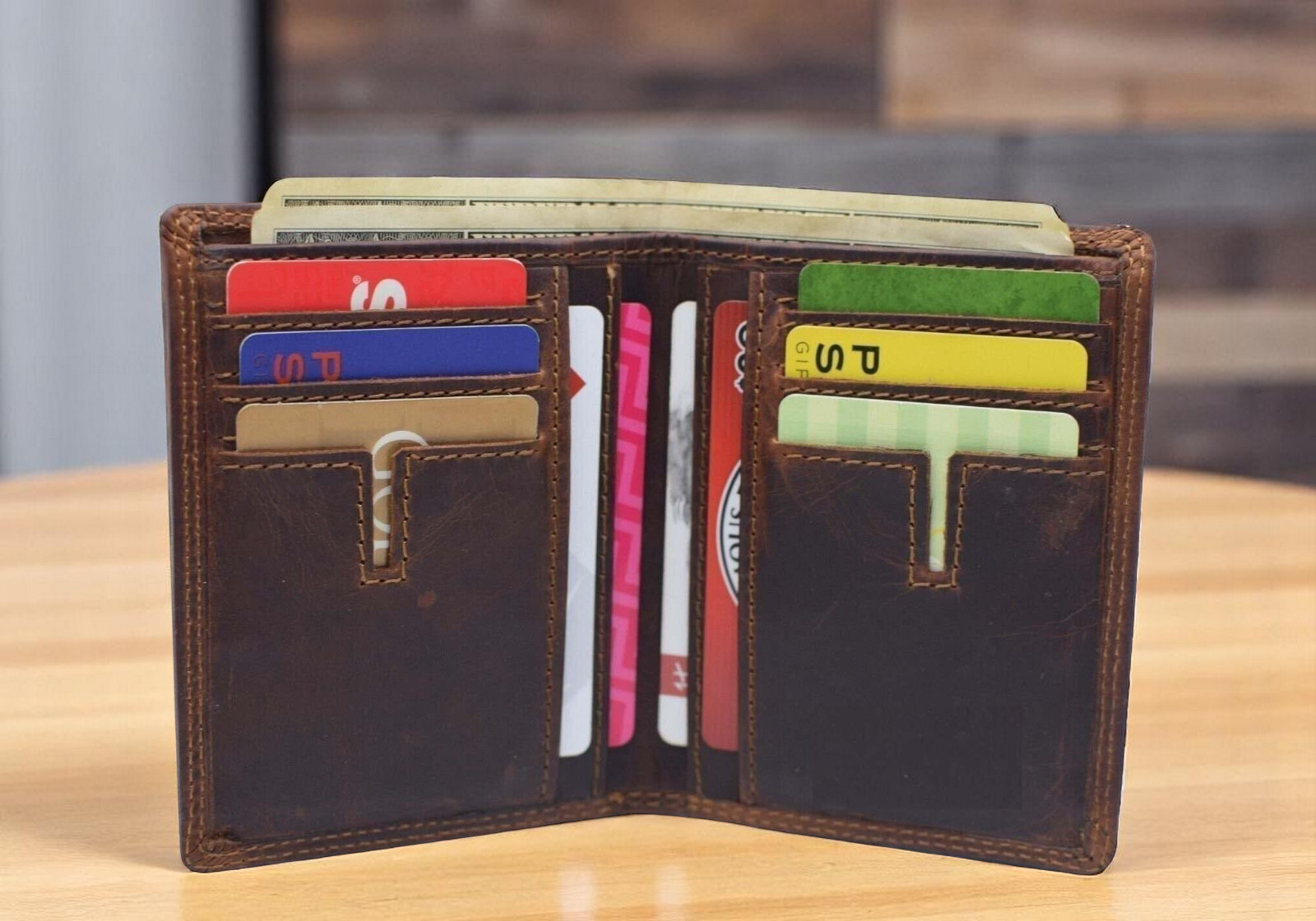 Vintage Leather Mens Slim Bifold Wallet RFID Blocking Credit Card Holder Wallets