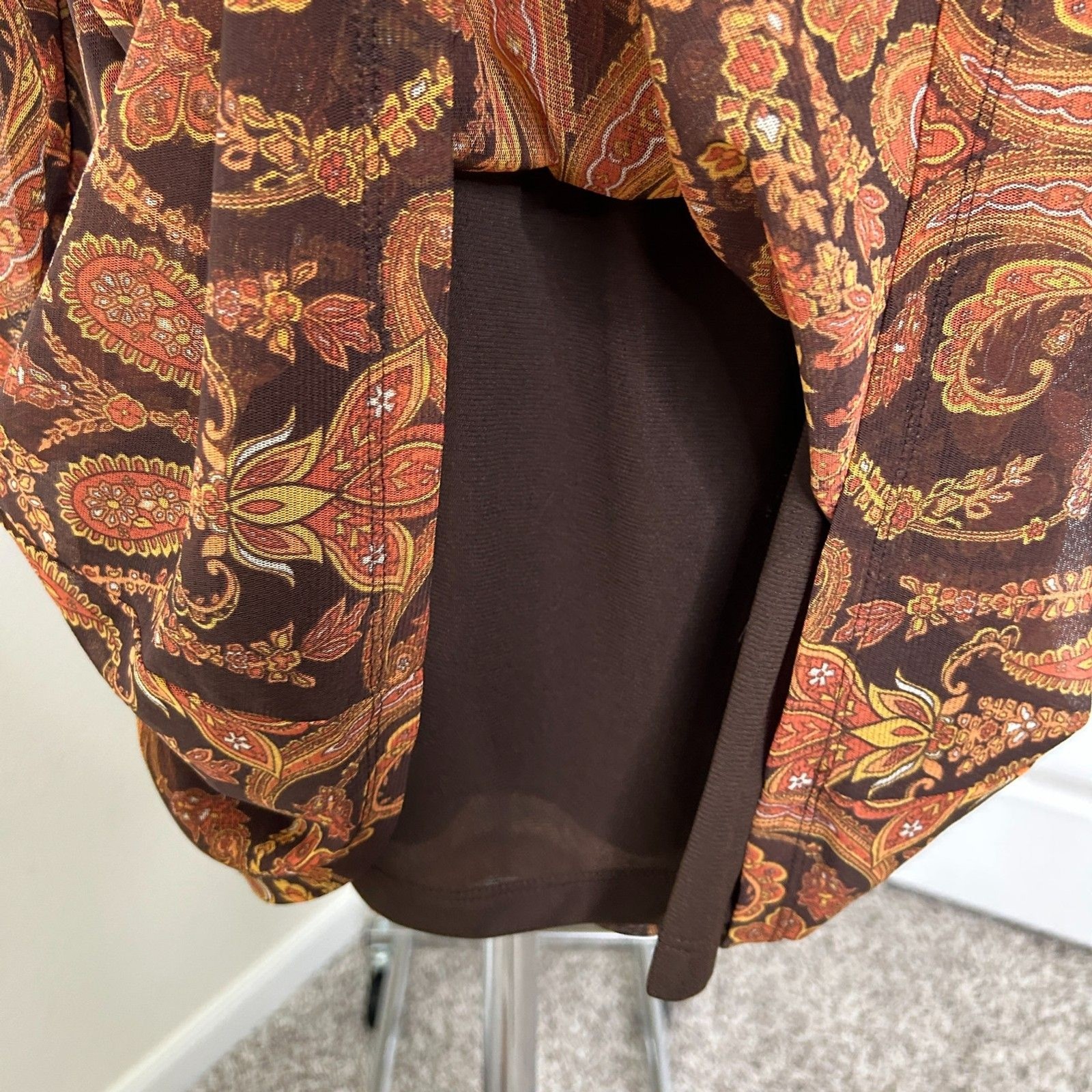 Apt. 9 Blouse Orange Brown Paisley Sheer Mesh Vintage Boho Y2K Earth Tone