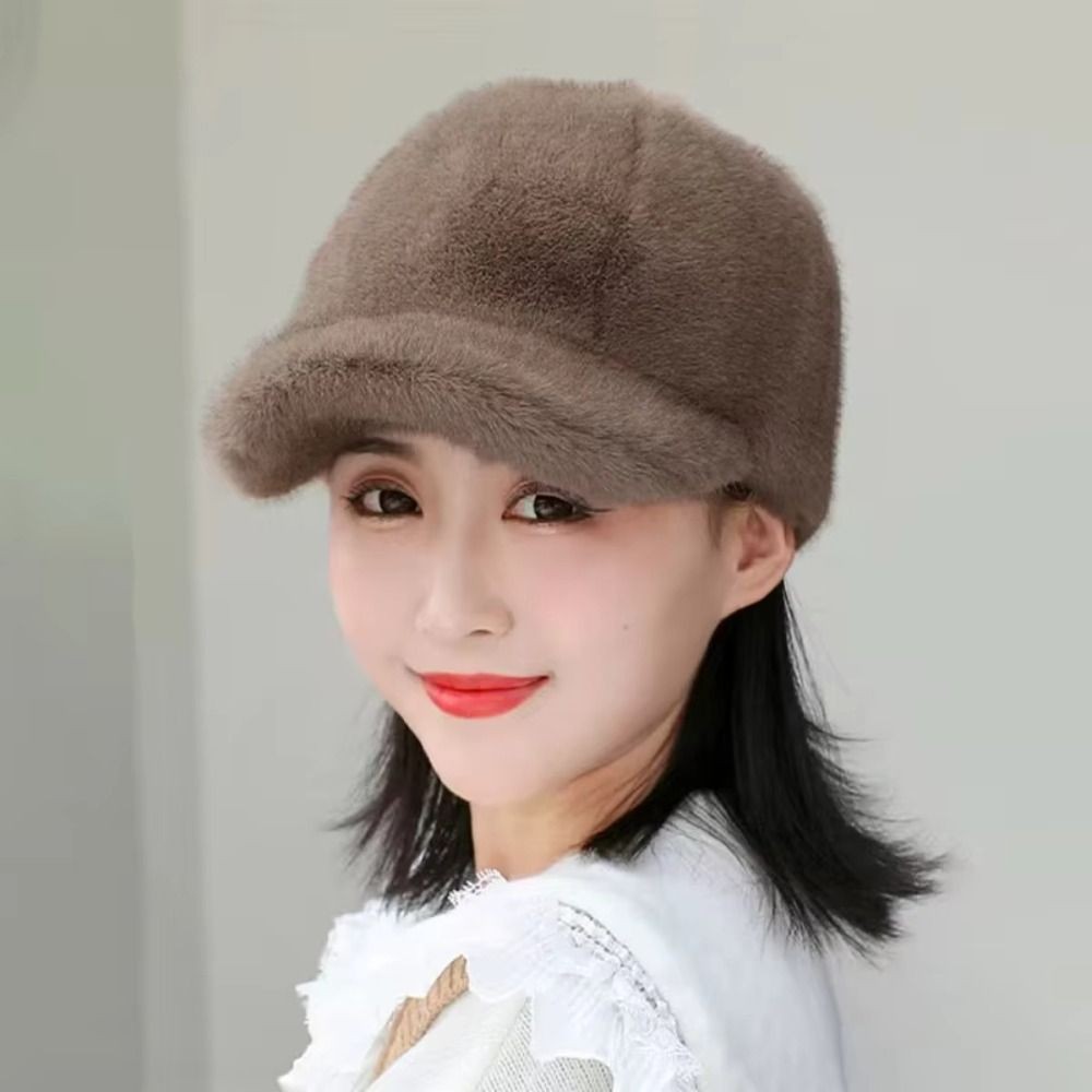 Winter Women Fluffy Faux Fur Baseball Cap Thickened Warm Snapback Duckbill Hat