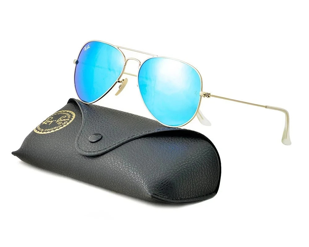 Ray-Ban Sunglasses RB3025 Aviator Flash Gold Frame Blue Flash Lens 55mm Unisex