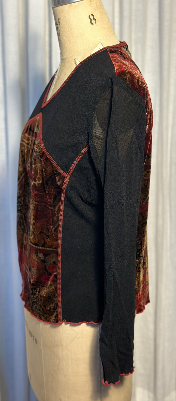 Worthington Womens Mesh and Velvet Stretch Top pSz L pre-owned