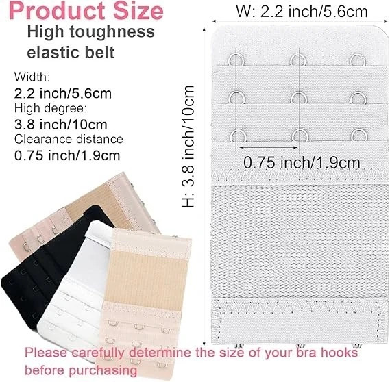 Bra Extender 3-Row (2/3/4 Hook) – Adjustable for Maternity Strapless & Tight Bra