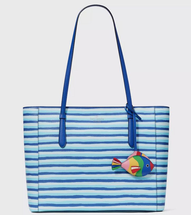 Kate Spade Schuyler Wave Stripe Fish Medium Tote In Blue Multi
