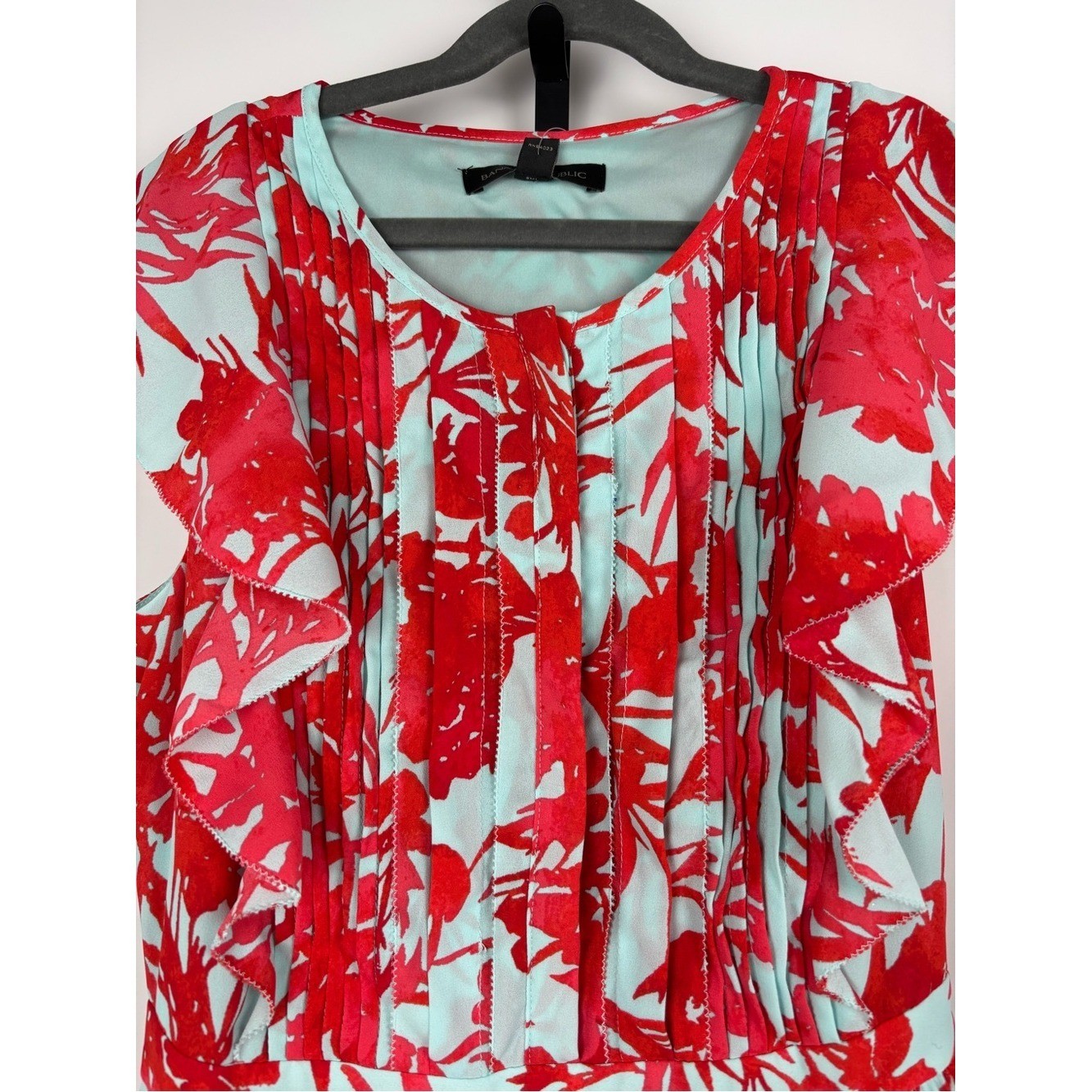 BR Sz 0 NWT Floral Ruffle Sleeve Dress Aqua Pink Fit & Flare Pockets Dressy Chic
