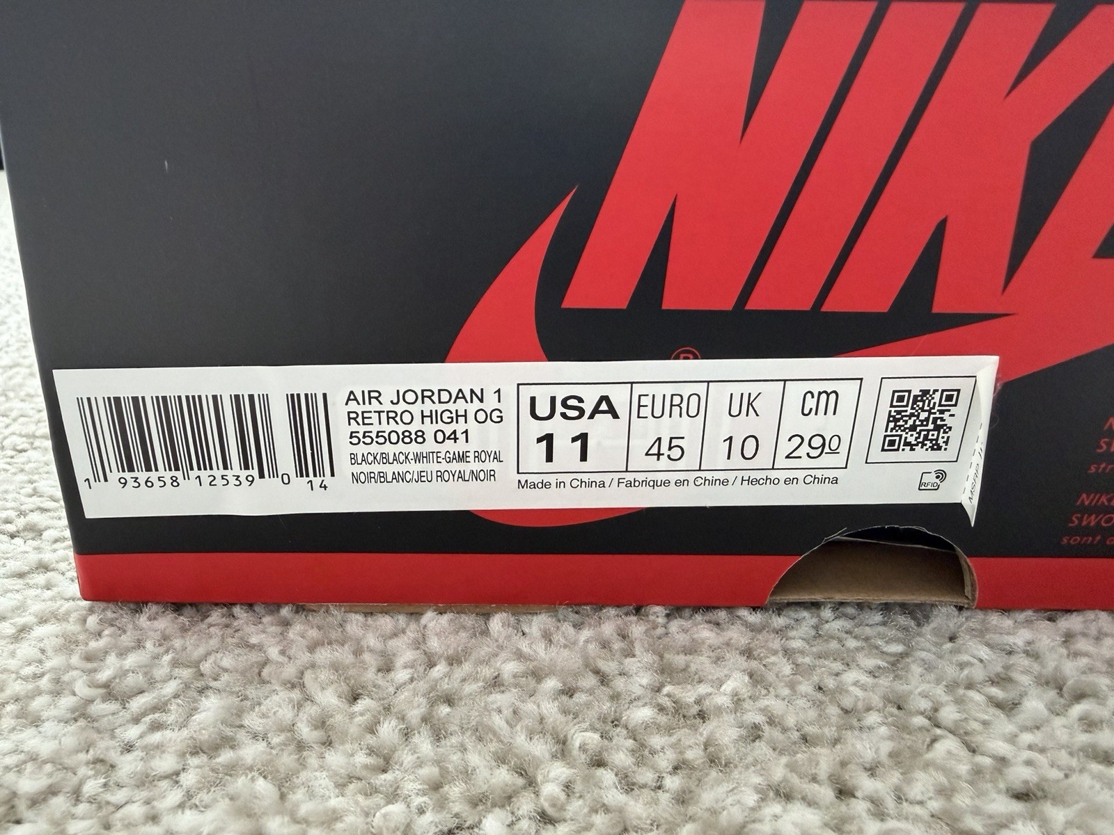 Jordan Air Jordan 1 Retro High OG Royal Toe Black/White/Game Royal 555088-041