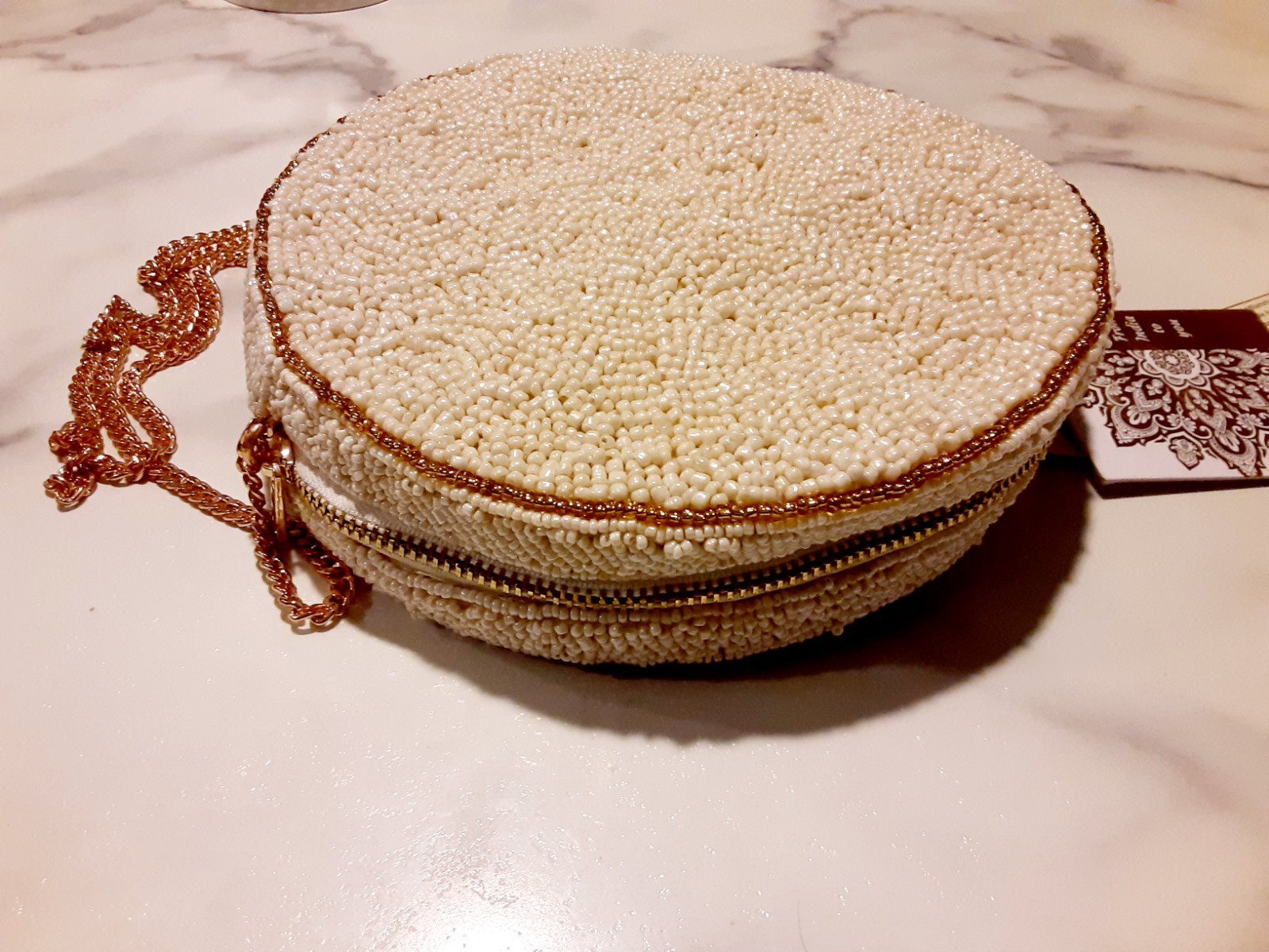 VIRAL Pink Donut Beaded Crossbody Bag Made in India Beaded Purse Gold Chain