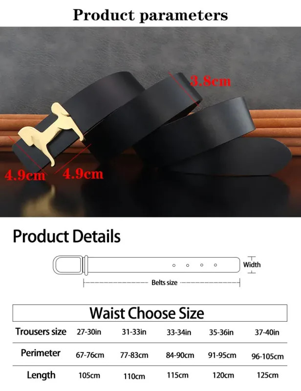 Grade Stainless steel horse 3.8cm wide slide buckle men belts High genuine.