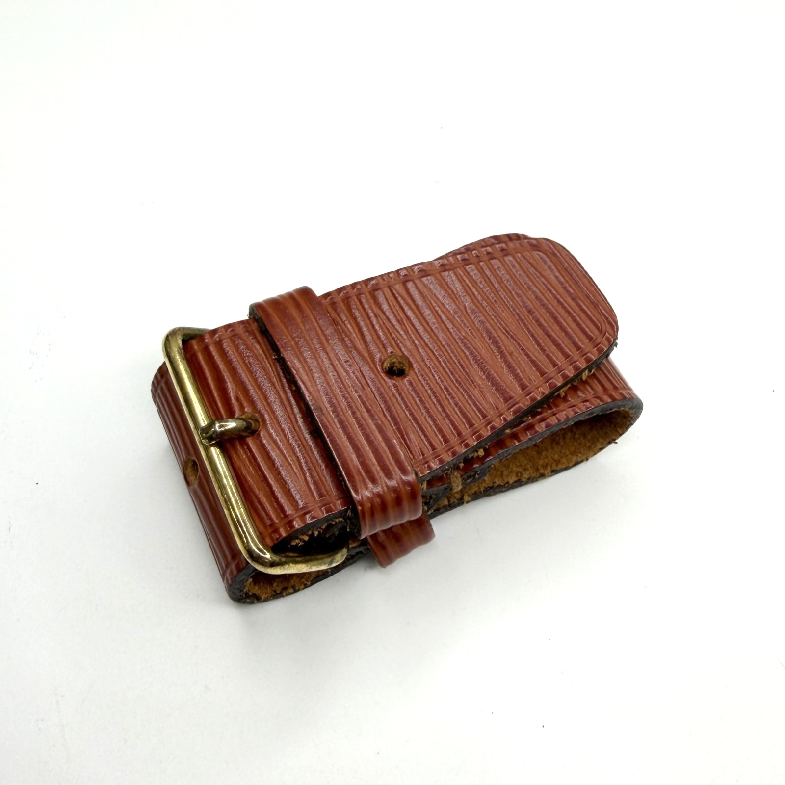 Authent Louis Vuitton Epi Brown Leather Luggage Name Tag & Poignet Used Japan