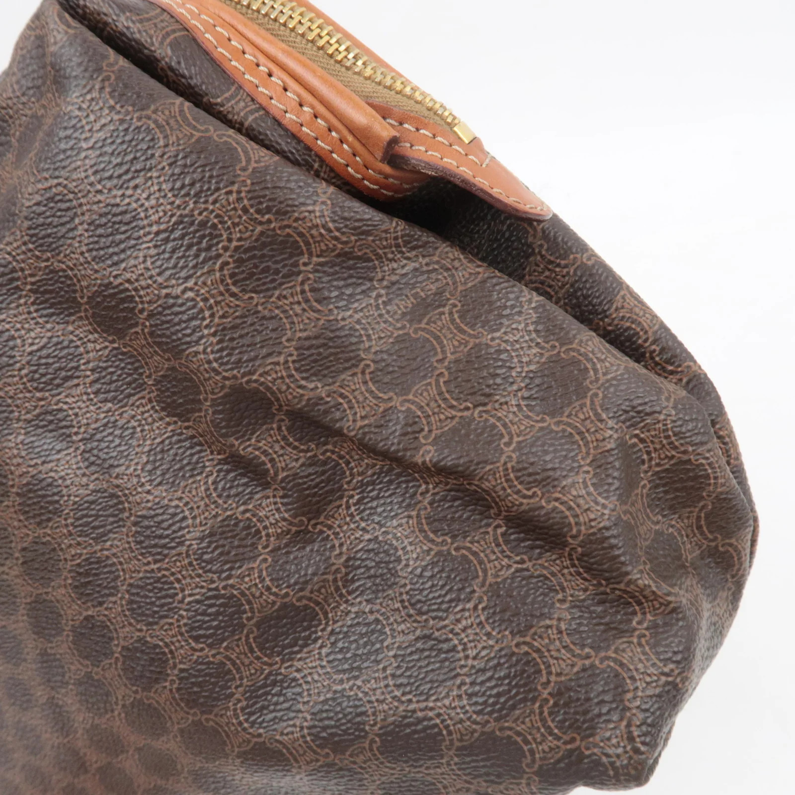 CELINE Macadam PVC Leather Cosmetic Pouch Brown Gold HDW Authentic