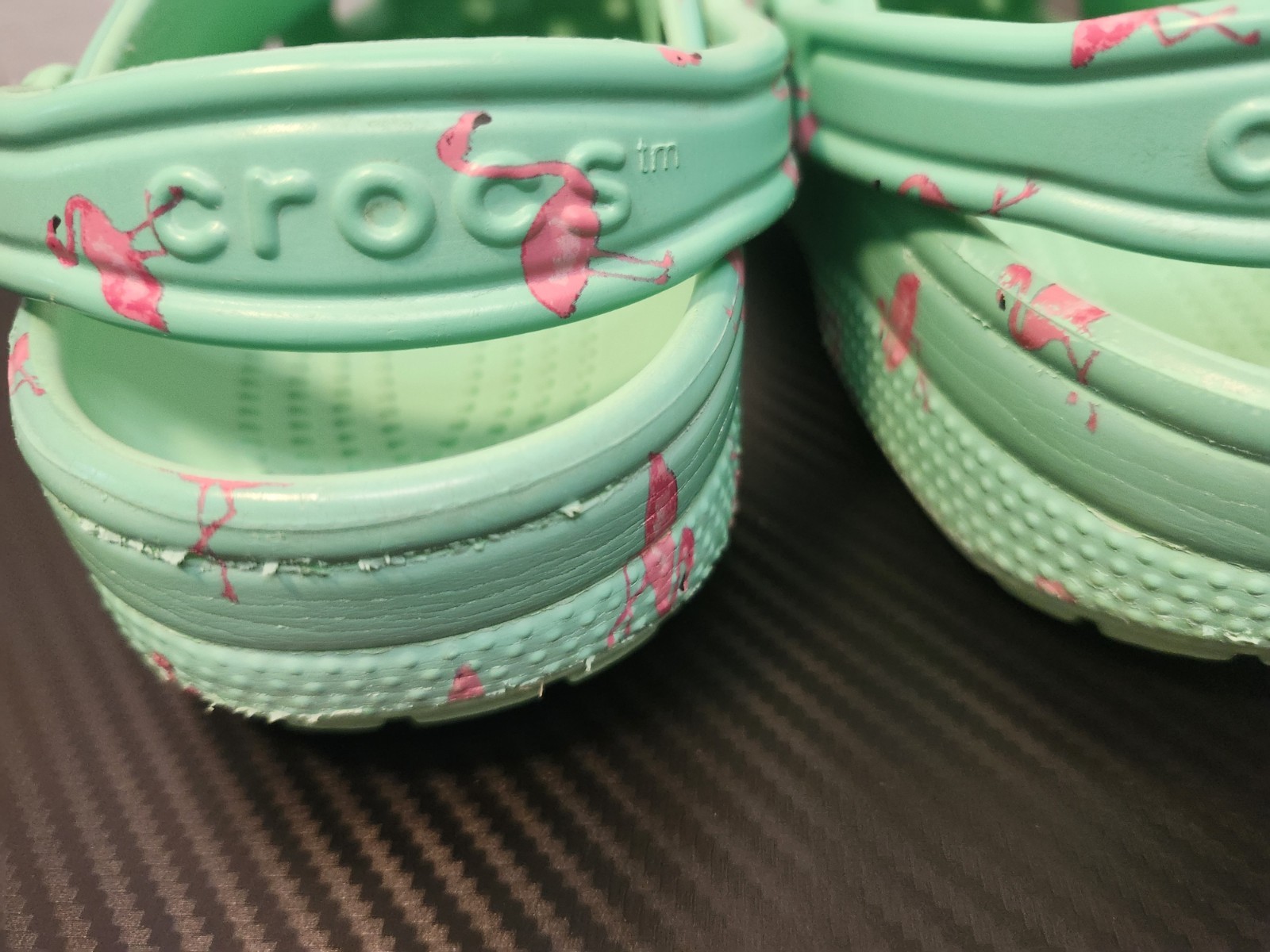 Crocs Classic Clogs Green Blue With Pink Flamingos Size W8 M6