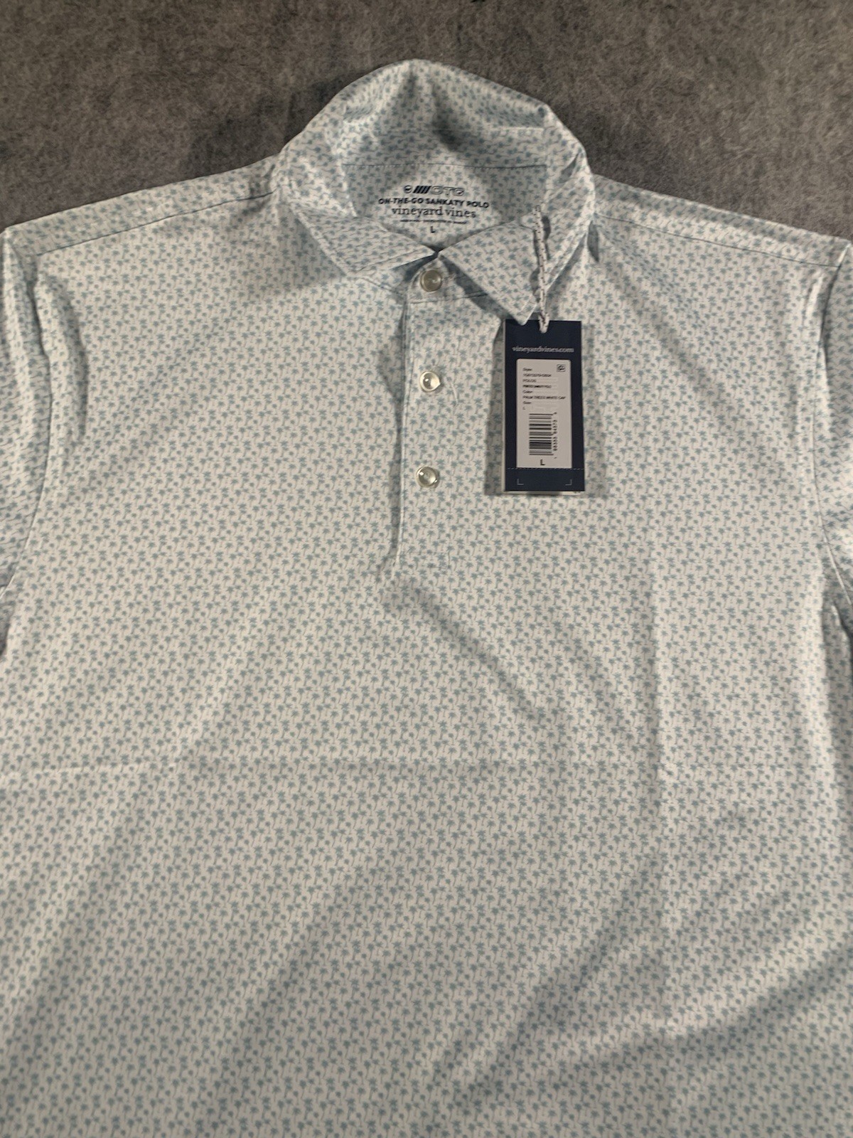 NWT Vineyard Vines Golf Shirt Mens White/Green Palm Tree Printed Sankaty Polo