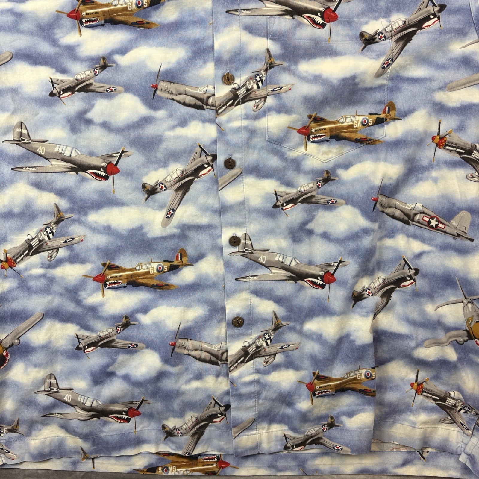 High Seas Trading Co Button Up Shirt Mens XL Blue Fighter Planes World War USA