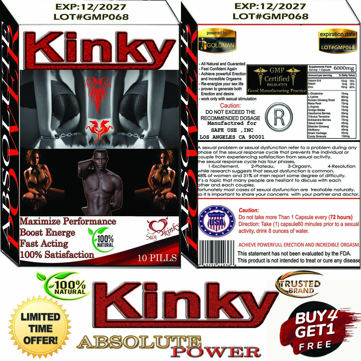 100% Natural Formula kinky woody 6000mg/10000mg male performance ENLARGMEN 10”
