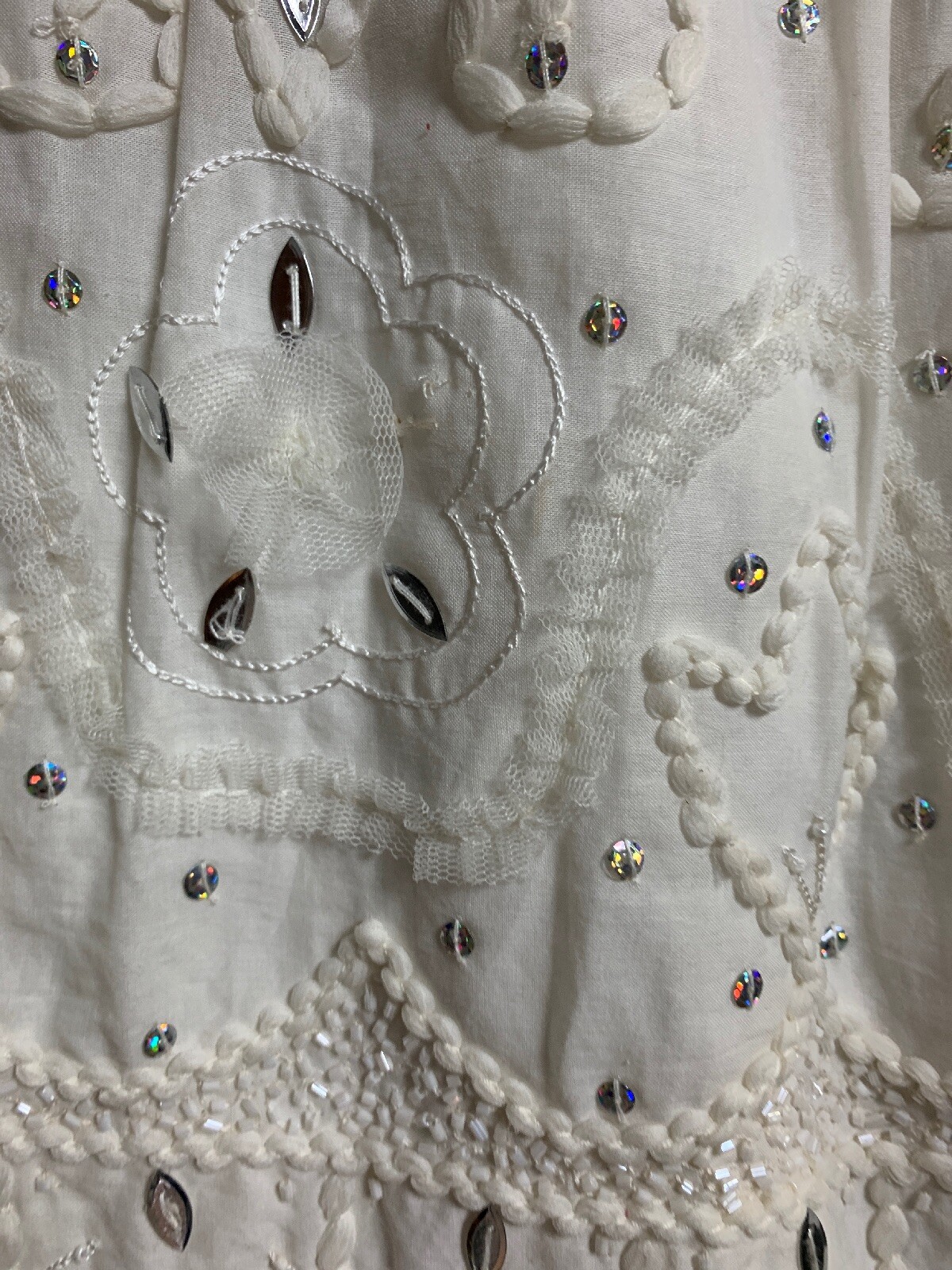 Girls Charabia France Sz 5 White Fully Lined Embroidered Beaded Sequin Skirt