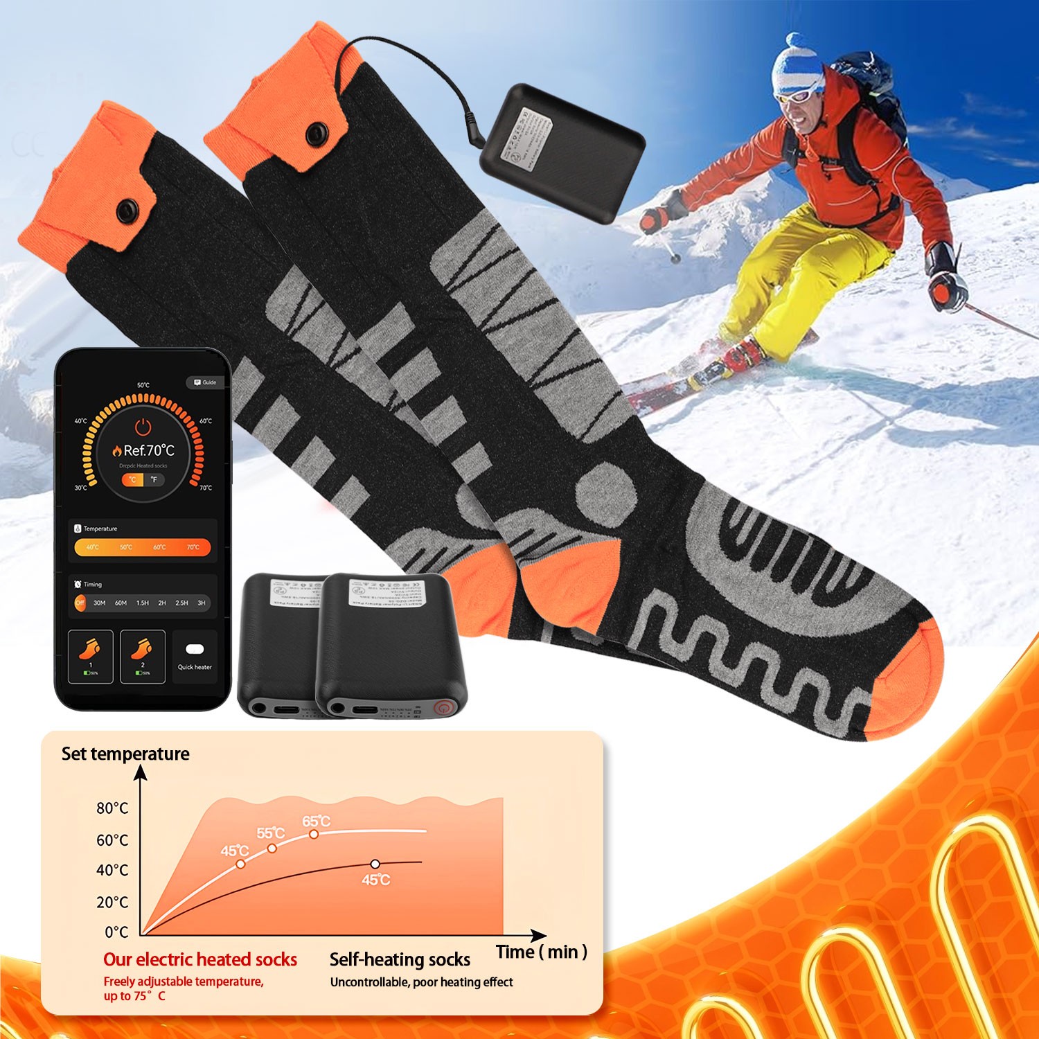 Electric Heated Socks Rechargeable Battery Men Women Winter Foot Warmer