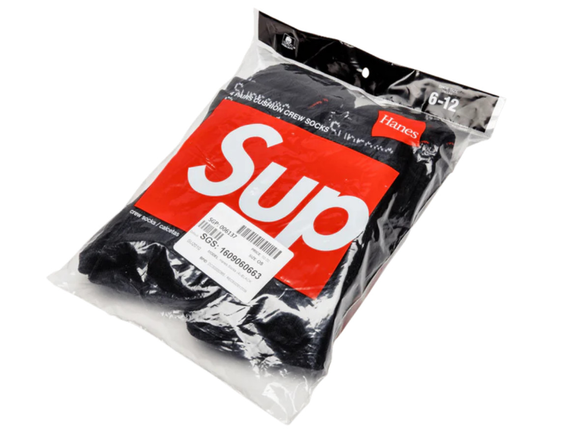 Supreme Hanes Crew Socks – Black 4 Pack, Size 6-12