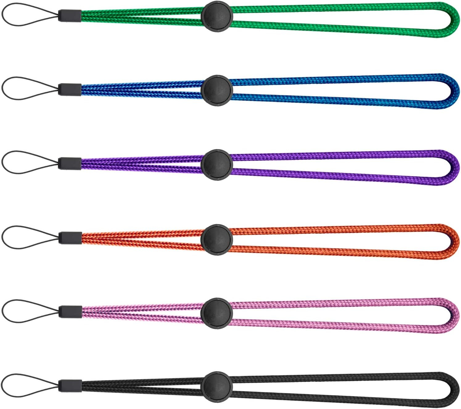 Adjustable 6-Pack Nylon Wrist Lanyards in 6 Colors for Keys, ID, and Accessories
