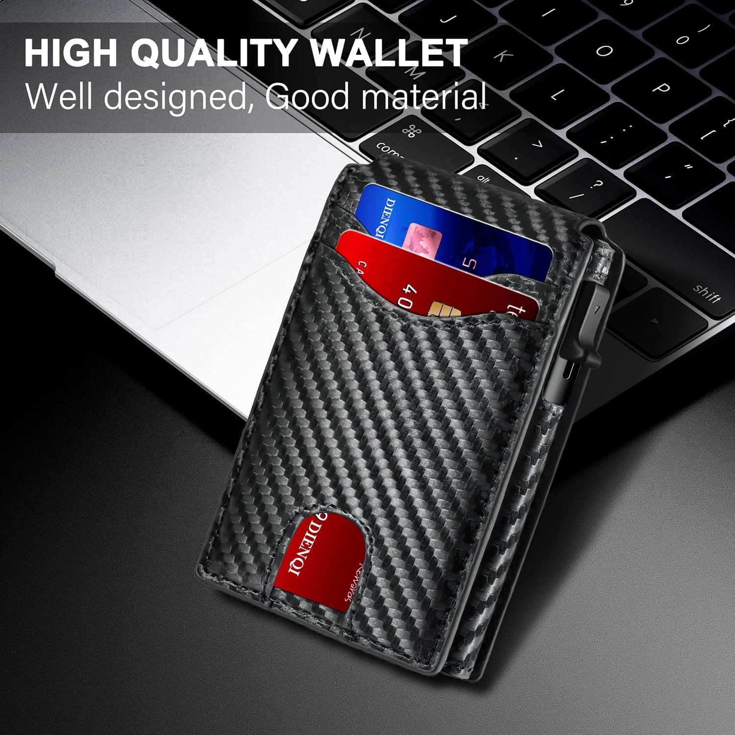 Men’s Slim PopUp Bifold Carbon Fiber Wallet, RFID Blocking, Money Clip, Men Gift