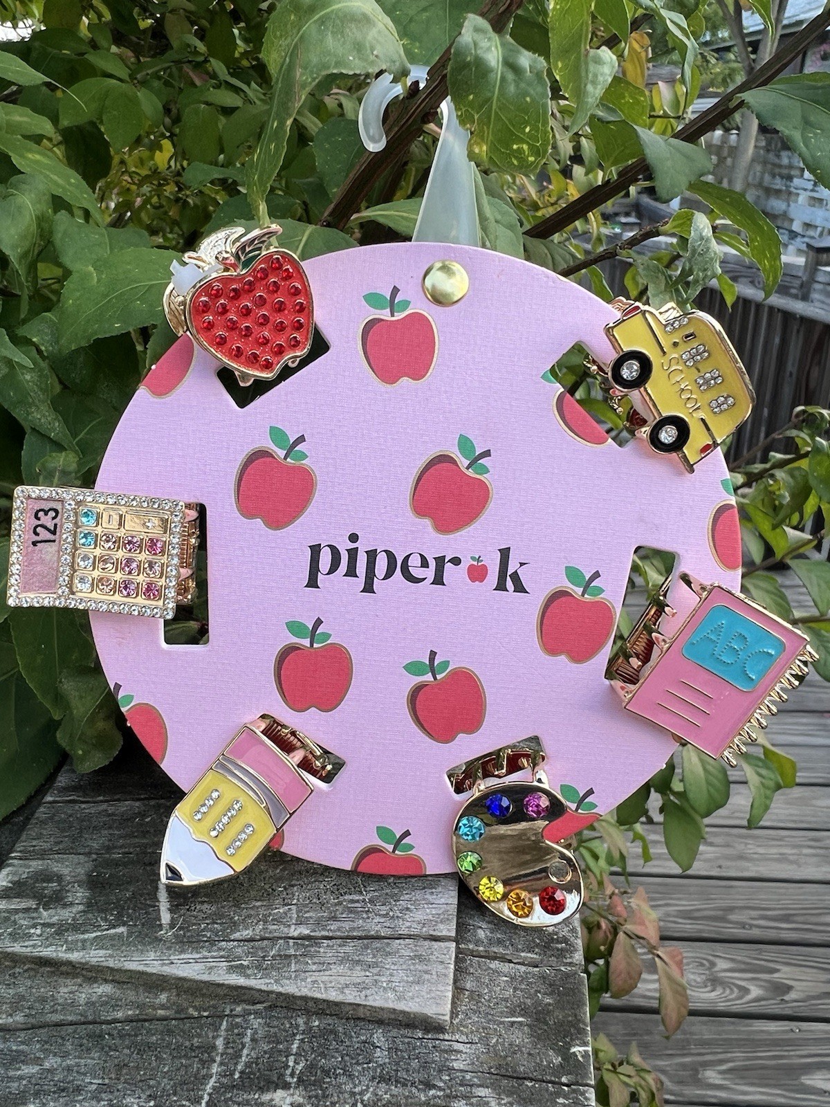 6 Pcs Piper K Jeweled Rhinestone BACK to SCHOOL 🍎Themed Hair Clips NEW!