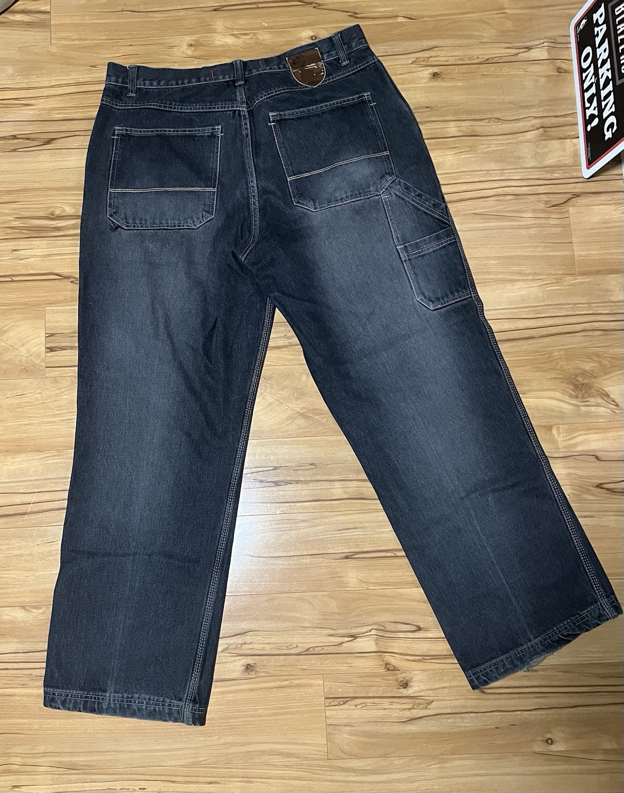 Mecca Men’s Black Dark Wash Relaxed Fit Cotton Denim Jeans Cargo Pockets