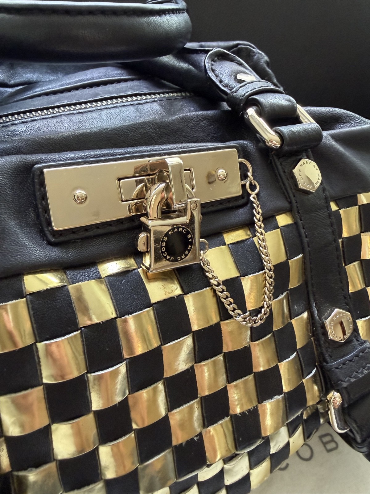 Vintage Marc by Marc Jacobs Metal Check Groovee Woven Black Gold Y2K OG Dustbag