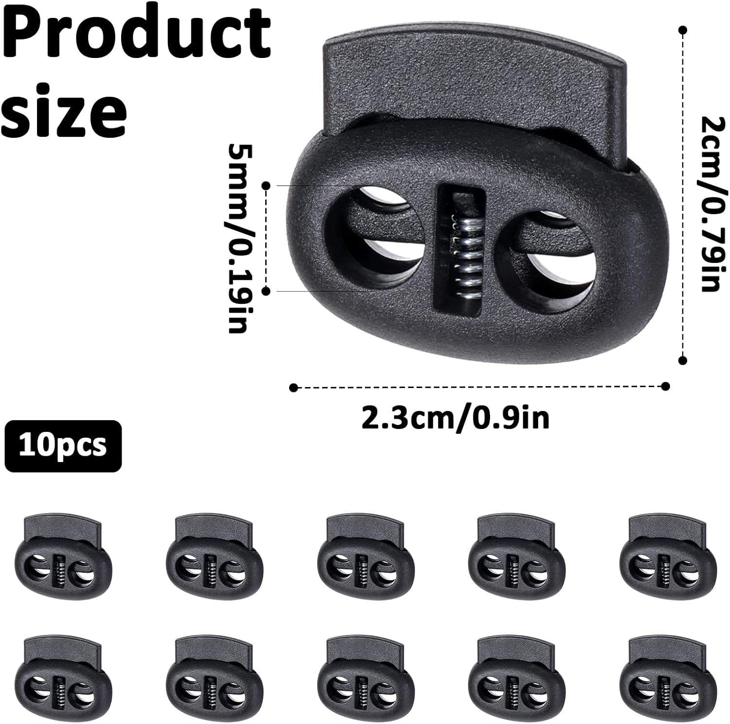 10Pcs Elastic Cord Locks Double Hole Shoe Lace Stoppers Toggle Clips for Clothin